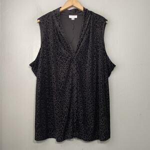 Calvin Klein Sleeveless Top Plus Size 3X Black Burnout Velvet Leopard Sparkle